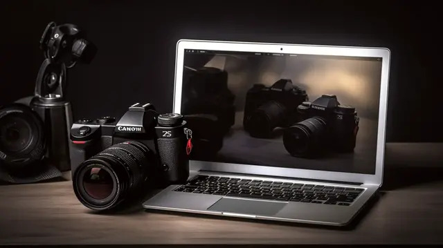 pngtree cameras and lenses with an image of the camera on laptop image 2967118